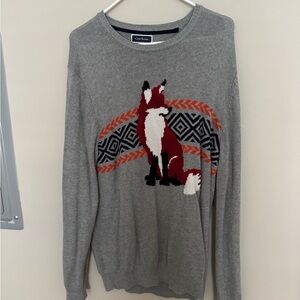 Club Room Gray Sweater with Fox and Pattern Design